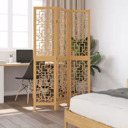 vidaXL Room Divider 3 Panels Office Privacy Screen Brown Solid Wood Paulownia
