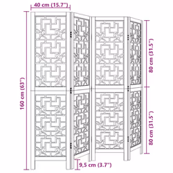 vidaXL Room Divider 4 Panels Office Privacy Screen Brown Solid Wood Paulownia