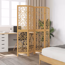 vidaXL Room Divider 4 Panels Office Privacy Screen Brown Solid Wood Paulownia