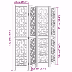 vidaXL Room Divider 4 Panels Office Privacy Screen Brown Solid Wood Paulownia - Additional view 6