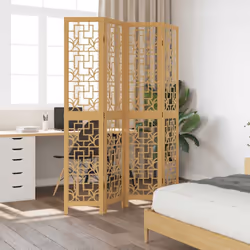 vidaXL Room Divider 4 Panels Office Privacy Screen Brown Solid Wood Paulownia - Additional view 2