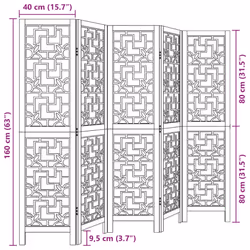 vidaXL Room Divider 5 Panels Office Privacy Screen Brown Solid Wood Paulownia - Additional view 3