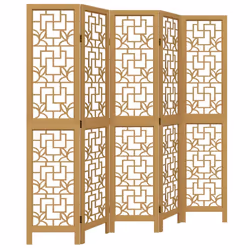 vidaXL Room Divider 5 Panels Office Privacy Screen Brown Solid Wood Paulownia