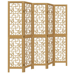 vidaXL Room Divider 5 Panels Office Privacy Screen Brown Solid Wood Paulownia