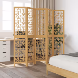 vidaXL Room Divider 5 Panels Office Privacy Screen Brown Solid Wood Paulownia