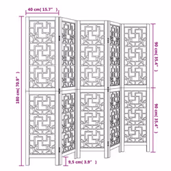 vidaXL Room Divider 5 Panels Office Privacy Screen Brown Solid Wood Paulownia