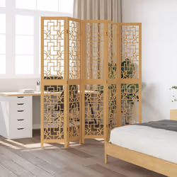 vidaXL Room Divider 5 Panels Office Privacy Screen Brown Solid Wood Paulownia