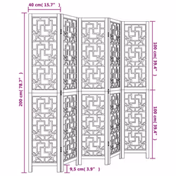 vidaXL Room Divider 5 Panels Office Privacy Screen Brown Solid Wood Paulownia