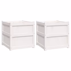 vidaXL Garden Planters Patio Flower Pot Plant Pot Planter Box Solid Wood Pine - white pine, 2 pcs