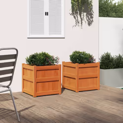 vidaXL Garden Planters Outdoor Flower Pot 2 pcs Wax Brown Solid Wood Pine - 2 pcs - Additional view 2