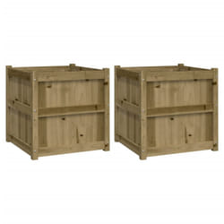 vidaXL Garden Planters Patio Flower Pot Plant Pot Planter Box Solid Wood Pine - natural impregnated, 2 pcs