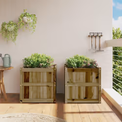 vidaXL Garden Planters Patio Flower Pot Plant Pot Planter Box Solid Wood Pine - natural impregnated, 2 pcs
