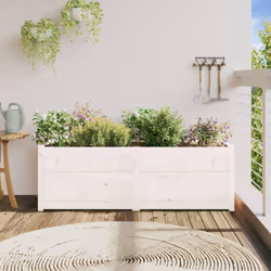 vidaXL Garden Planter Patio Flower Pot Plant Pot Planter Box Solid Wood Pine - white pine
