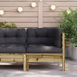vidaXL Garden Sofa with Cushions and Footstool Outdoor Sofa Solid Wood Pine - natural impregnated, corner sofa