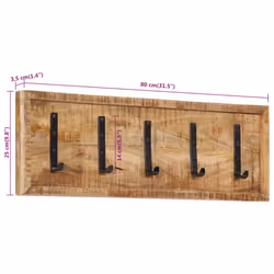 vidaXL Wall-mounted Coat Rack with 5 Hooks Wall Coat Hook Solid Wood Mango - Additional view 6