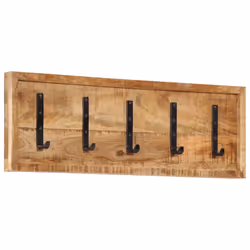 vidaXL Wall-mounted Coat Rack with 5 Hooks Wall Coat Hook Solid Wood Mango - Additional view 7