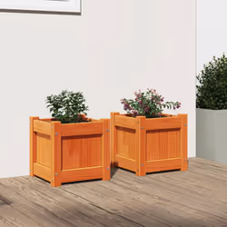 vidaXL Garden Planters Patio Flower Pot Plant Pot Planter Box Solid Wood Pine - brown pine, 2 pcs
