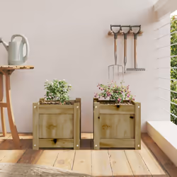 vidaXL Garden Planters Patio Flower Pot Plant Pot Planter Box Solid Wood Pine - natural impregnated, 2 pcs