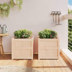 vidaXL Garden Planters Patio Flower Pot Plant Pot Planter Box Solid Wood Pine - natural pine, 2 pcs