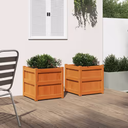 vidaXL Garden Planters Outdoor Flower Pot 2 pcs Wax Brown Solid Wood Pine - brown pine, 2 pcs - Additional view 2