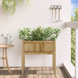 vidaXL Garden Planters with Legs Patio Flower Pot Plant Pot Solid Wood Pine - natural impregnated, 1 pcs