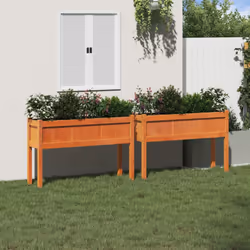 vidaXL Garden Planters with Legs Patio Flower Pot 2 pcs White Solid Wood Pine - brown pine, 2 pcs - Additional view 2