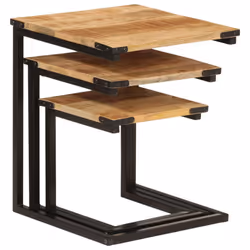 vidaXL Nesting Coffee Tables Nestinge Table 3 pcs Solid Wood Mango and Iron