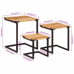 vidaXL Nesting Coffee Tables Nestinge Table 3 pcs Solid Wood Mango and Iron