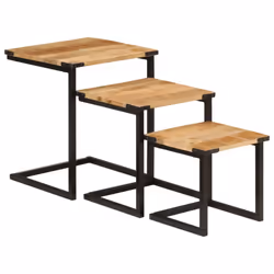 vidaXL Nesting Coffee Tables Nestinge Table 3 pcs Solid Wood Mango and Iron - Additional view 9