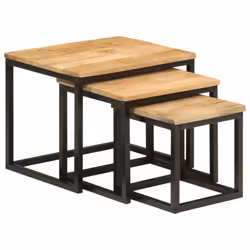 vidaXL Nesting Coffee Tables Nestinge Table 3 pcs Solid Wood Mango and Iron