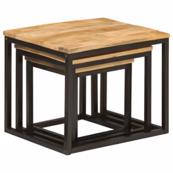 vidaXL Nesting Coffee Tables Nestinge Table 3 pcs Solid Wood Mango and Iron