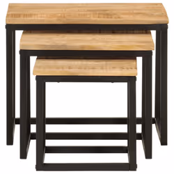 vidaXL Nesting Coffee Tables Nestinge Table 3 pcs Solid Wood Mango and Iron - Additional view 4