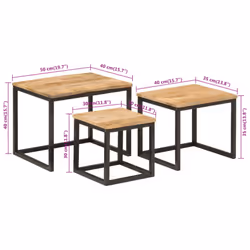 vidaXL Nesting Coffee Tables Nestinge Table 3 pcs Solid Wood Mango and Iron - Additional view 8