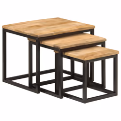 vidaXL Nesting Coffee Tables Nestinge Table 3 pcs Solid Wood Mango and Iron - Additional view 9