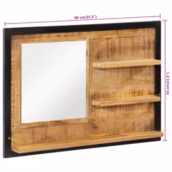 vidaXL Mirror with Shelves Bathroom Wall Mirror Glass and Solid Wood Mango