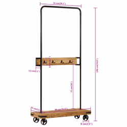 vidaXL Clothes Rack with Wheels Coat Garment Rack Solid Wood Mango and Iron