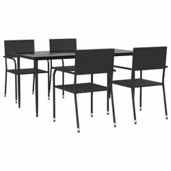 vidaXL Garden Dining Set Outdoor Dining Set Chair Black Poly Rattan and Steel - 5 piece, 160 cm