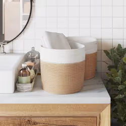 vidaXL Storage Baskets Washing Bin Laundry Basket 2 pcs Brown and White Cotton - Additional view 2