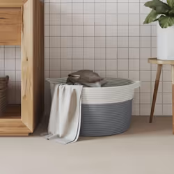 vidaXL Storage Basket Laundry Basket Washing Basket Grey and White Cotton