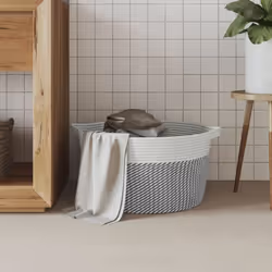 vidaXL Storage Basket Laundry Basket Washing Basket Grey and White Cotton