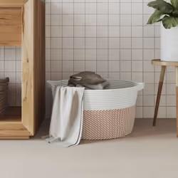 vidaXL Storage Basket Laundry Basket Washing Basket Brown and White Cotton