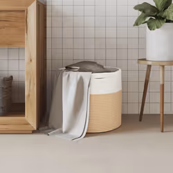 vidaXL Storage Basket Laundry Basket Washing Basket Beige and White Cotton