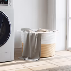 vidaXL Laundry Basket Laundry Hamper Bin Laundry Sorter Beige and White Cotton