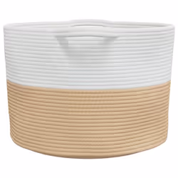 vidaXL Laundry Basket Laundry Hamper Bin Laundry Sorter Beige and White Cotton - Additional view 4