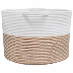 vidaXL Laundry Basket Laundry Hamper Bin Laundry Sorter Brown and White Cotton - Additional view 4