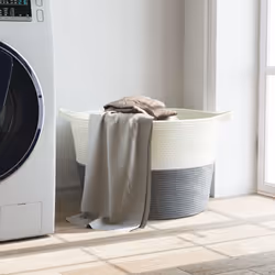 vidaXL Laundry Basket Laundry Hamper Bin Laundry Sorter Grey and White Cotton