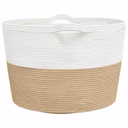 vidaXL Laundry Basket Laundry Hamper Bin Laundry Sorter Beige and White Cotton - Additional view 4