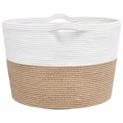 vidaXL Laundry Basket Laundry Hamper Bin Laundry Sorter Brown and White Cotton - Additional view 4