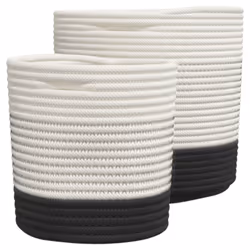 vidaXL Storage Baskets Washing Bin Laundry Basket 2 pcs White and Black Cotton - Additional view 2