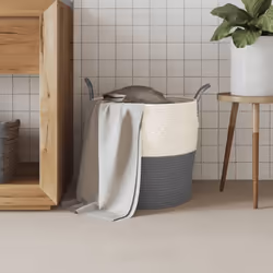 vidaXL Storage Basket Laundry Basket Washing Basket Laundry Hamper Cotton - grey, 43 x 38 cm